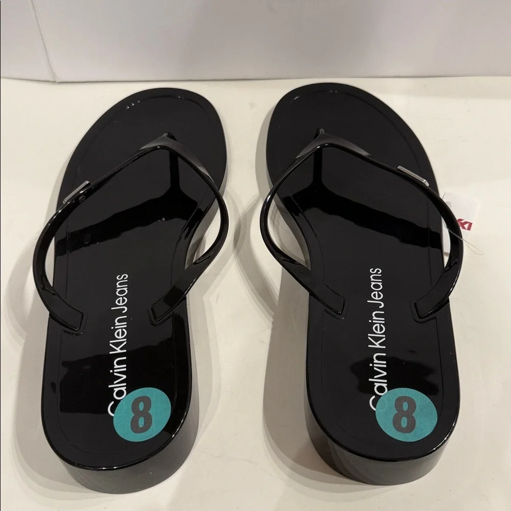 Calvin Klein Jeans Glossy Black Flip Flops thong sandals Women's NEW with tag - Picture 5 of 13